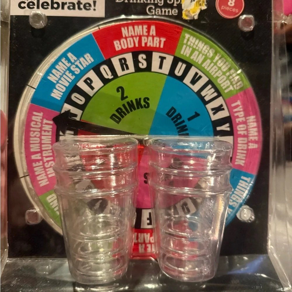 Drinking Spin Game with Clear Shot Glasses